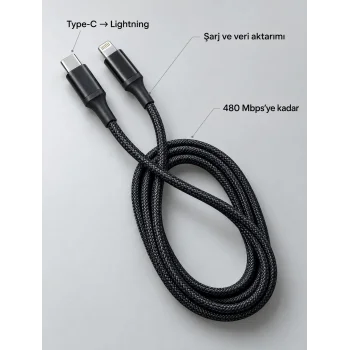 Uzun ve Dayanıklı Type C Lightning PD Hızlı Şarj Kablosu