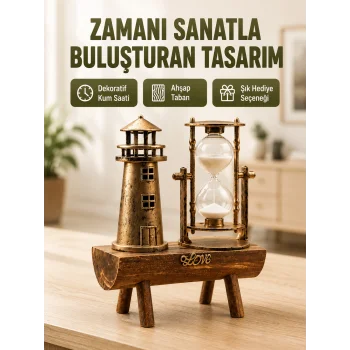 Vintage Kum Saati + Deniz Feneri Modeli – Ahşap Gövdeli Masa Üstü Dekor Yeni Nesil