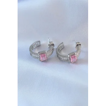 VIP Seri Gümüş Renk Yarım Halka Model Zirkon Taşlı Pirinç Kadın Küpe