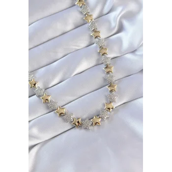 Vip Seri Pirinç Çift Renk Zirkon Taşlı Yıldız Tasarımlı Kolye