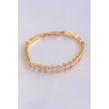 Vip Seri Pirinç Pembe Zirkon Taşlı Gold Renk Baget Model Bileklik