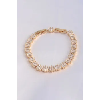 Vip Seri Pirinç Zirkon Taşlı Gold Renk Kare Su Yolu Model Bileklik
