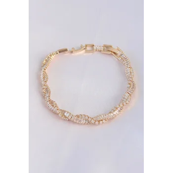 Vip Seri Pirinç Zirkon Taşlı Gold Renk Sarmal Model Bileklik