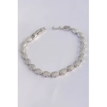Vip Seri Pirinç Zirkon Taşlı Gümüş Renk Damla Model Bileklik