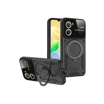 Vivo Y16 Kılıf Joy Lens Standlı Kapak - Siyah