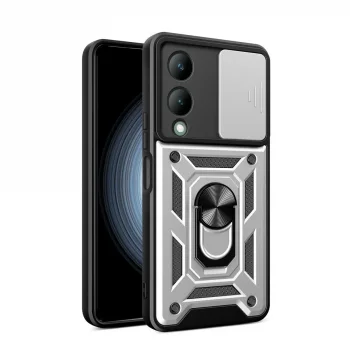 Vivo Y17s Kılıf Pars Lens Yüzüklü Silikon - Gümüş