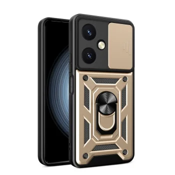 Vivo Y27 Kılıf Pars Lens Yüzüklü Silikon - Gold