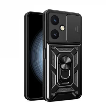 Vivo Y27 Kılıf Pars Lens Yüzüklü Silikon - Siyah