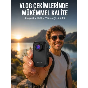Vlog, Seyahat ve Günlük Video Çekimleri İçin Mini Kamera Yeni Nesil