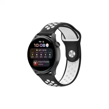 Watch 22mm Spor Delikli Kordon (saat Değildir) - Siyah-beyaz