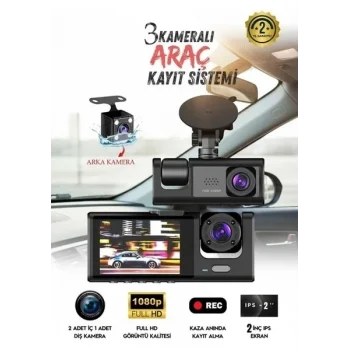 Wifi App Destekli 3 Kameralı Araç Kamerası 170 Derece Geniş Açı Gece Görüşlü G Sensörlü