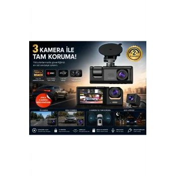 Wifi Destekli 1080p 3 Kameralı Araç İçi Kamera Lcd Ekranlı Gece Görüşlü G Sensörlü