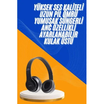 Wireless 5.0 Bluetooth Kablosuz Kulaklık ANC Özellikli Kulak Üstü Ayarlanabilir