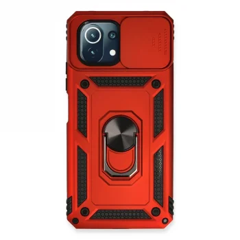 Xiaomi Mi 11 Lite Kılıf Pars Lens Yüzüklü Silikon - Kırmızı