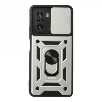 Xiaomi Poco F3 Kılıf Pars Lens Yüzüklü Silikon - Gümüş
