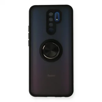 Xiaomi Redmi 9 Kılıf Montreal Yüzüklü Silikon Kapak - Siyah