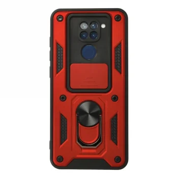 Xiaomi Redmi Note 9 Kılıf Pars Lens Yüzüklü Silikon - Kırmızı