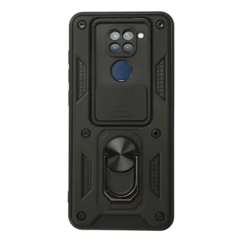 Xiaomi Redmi Note 9 Kılıf Pars Lens Yüzüklü Silikon - Siyah