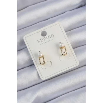 Xuping Gold Renk İnci Taşlı Halka Küpe