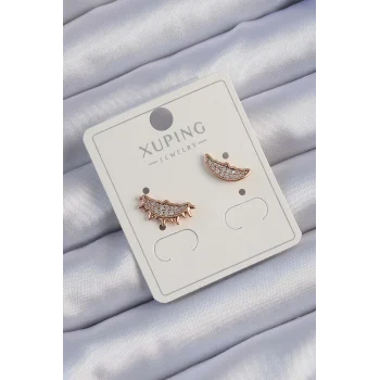Xuping Rose Renk Zirkon Taşlı Ay ve Güneş Tasarımlı Küpe