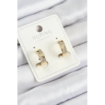 Xuping Zirkon Taşlı Desenli Halka Model Gold Renk Kadın Küpe