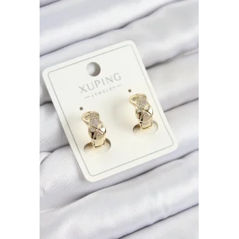 Xuping Zirkon Taşlı Geometrik Desenli Halka Model Gold Renk Kadın Küpe