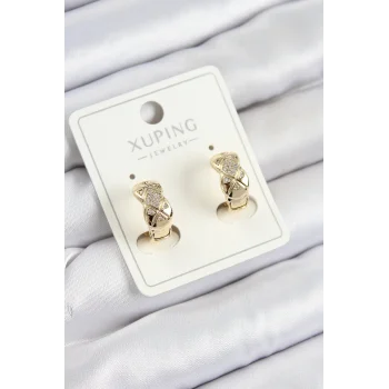 Xuping Zirkon Taşlı Geometrik Desenli Halka Model Gold Renk Kadın Küpe