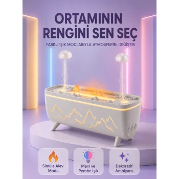 Yağmur Efektli Hava Nemlendirici 280 ML Aromaterapi Difüzörü Alev Modlu Uzaktan Kumandalı