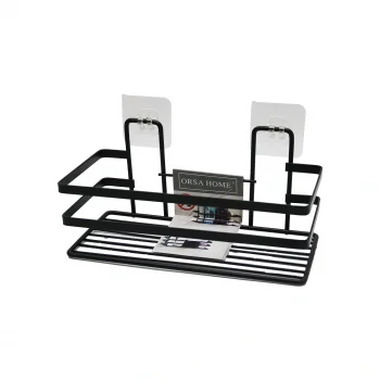 YAPIŞKANLI ASKILI ÇOK AMAÇLI SİYAH KARE BANYO RAF (5047)