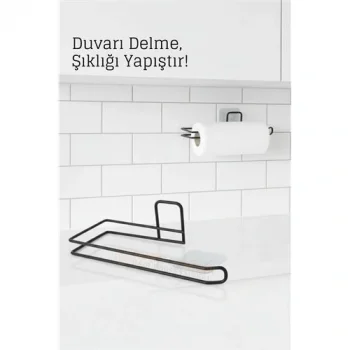 Yapışkanlı Kağıt Havluluk – Siyah Metal, 25 x 7 cm