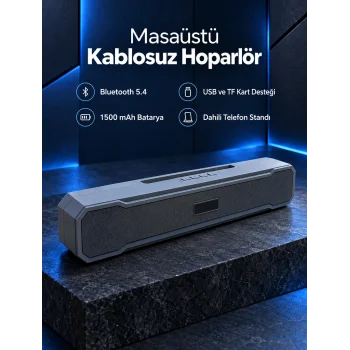 Yatay Formlu Telefon Standlı Type C Şarj Girişli Bluetooth Masaüstü Ses Sistemi