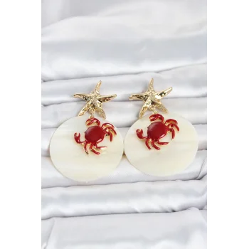 Yengeç Model Yıldız Detaylı Sedefli Kadın Küpe