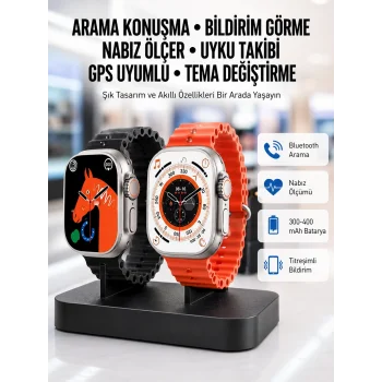 Yeni Model Akıllı Saat Ultra Smart Watch Gümüş Kasa 45mm Titreşim