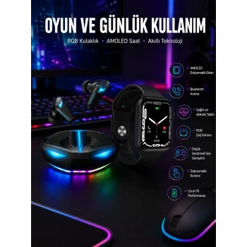 Yeni Nesil Akıllı Saat ve Kablosuz Kulaklık Kampanyası İkili Set Bluetooth Bağlantılı