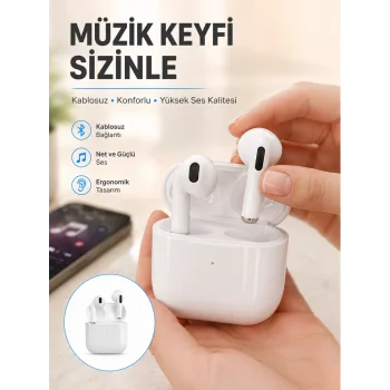 Yeni Nesil Bluetooth Kulaklık Beyaz Çağrı Cevaplayabilen Kablosuz Yeni Nesil
