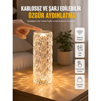 Yeni Nesil Modern Kristal Masa ve Gece Lambası Dokunmatik Renk Değiştirebilen