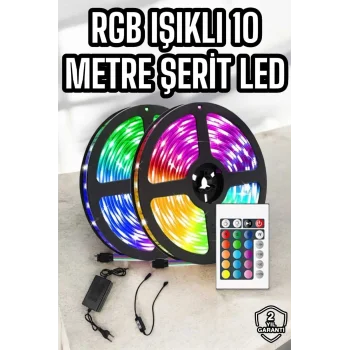 Yeni Nesil RGB Işıklı 10Metre Şerit Led Kumandalı Şarj Edilebilir