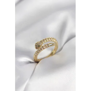 Yılan Model Gold Renk Zirkon Taşlı Kadın Yüzük