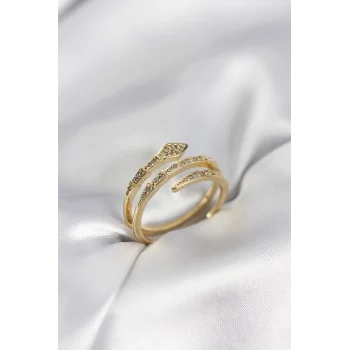 Yılan Model Gold Renk Zirkon Taşlı Kadın Yüzük