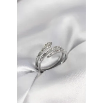 Yılan Model Gümüş Renk Zirkon Taşlı Kadın Yüzük