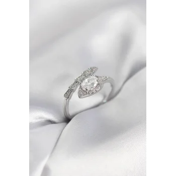 Yılan Model Gümüş Renk Zirkon Taşlı Kadın Yüzük