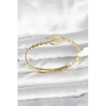 Yılan Model Pirinç Gold Renk Kadın Kelepçe Bileklik