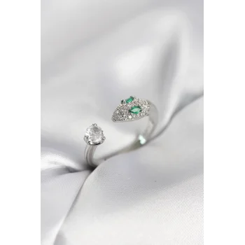 Yılan Model Zirkon Taşlı Gümüş Renk Kadın Yüzük