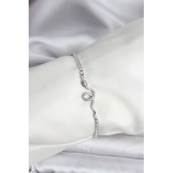 Yılan Model Zirkon Taşlı Gümüş Renk Pirinç Su Yolu Kadın Bileklik