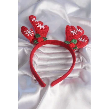 Yılbaşı Temalı Kar Tanesi İşleme Detay Geyik Boynuzu Figürlü Taç