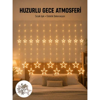 Yıldız Desenli Perde Tipi Peri Led 3x3 Metre Aydınlatma Yeni Nesil
