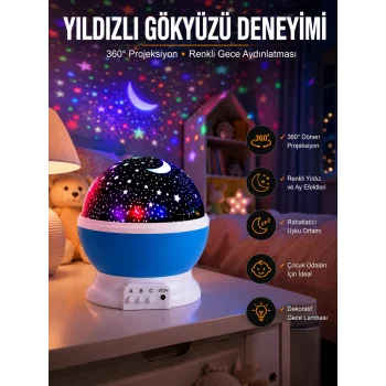 Yıldız Görünümlü Gece Lambası Renkli Masa Lambası Gökyüzü Projeksiyon