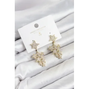 Yıldız Model Gold Renk Zirkon Taşlı Küpe