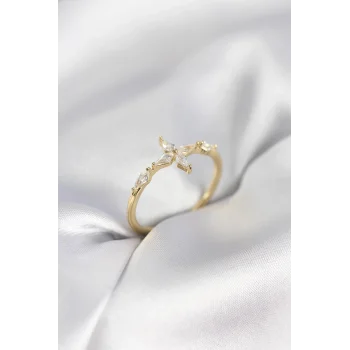 Yıldız Model Zirkon Taşlı Gold Renk Kadın Yüzük
