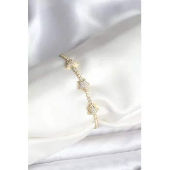 Yıldız Model Zirkon Taşlı Gold Renk Pirinç Su Yolu Kadın Bileklik